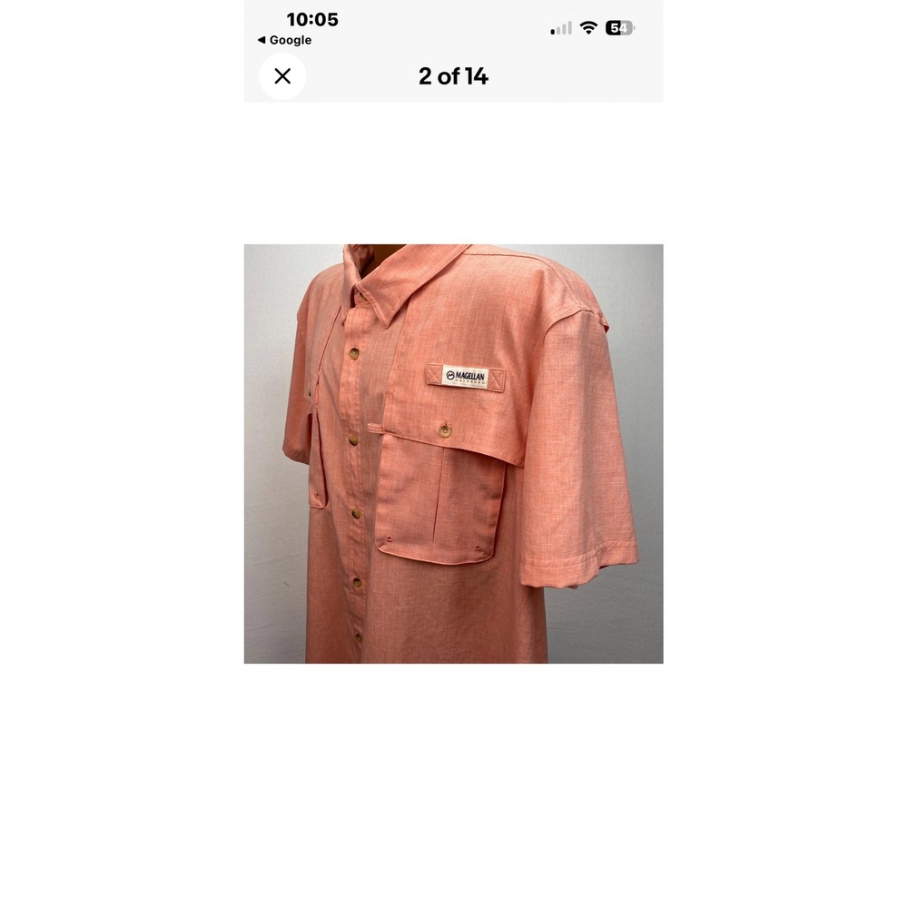 Magellan Outdoors Mens 2XL Fishing Shirt Short Sleeve Coral Orange Vented Pocket